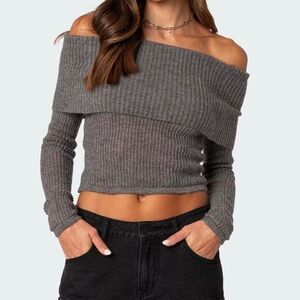Edikted Charcoal Off-Shoulder Sweater